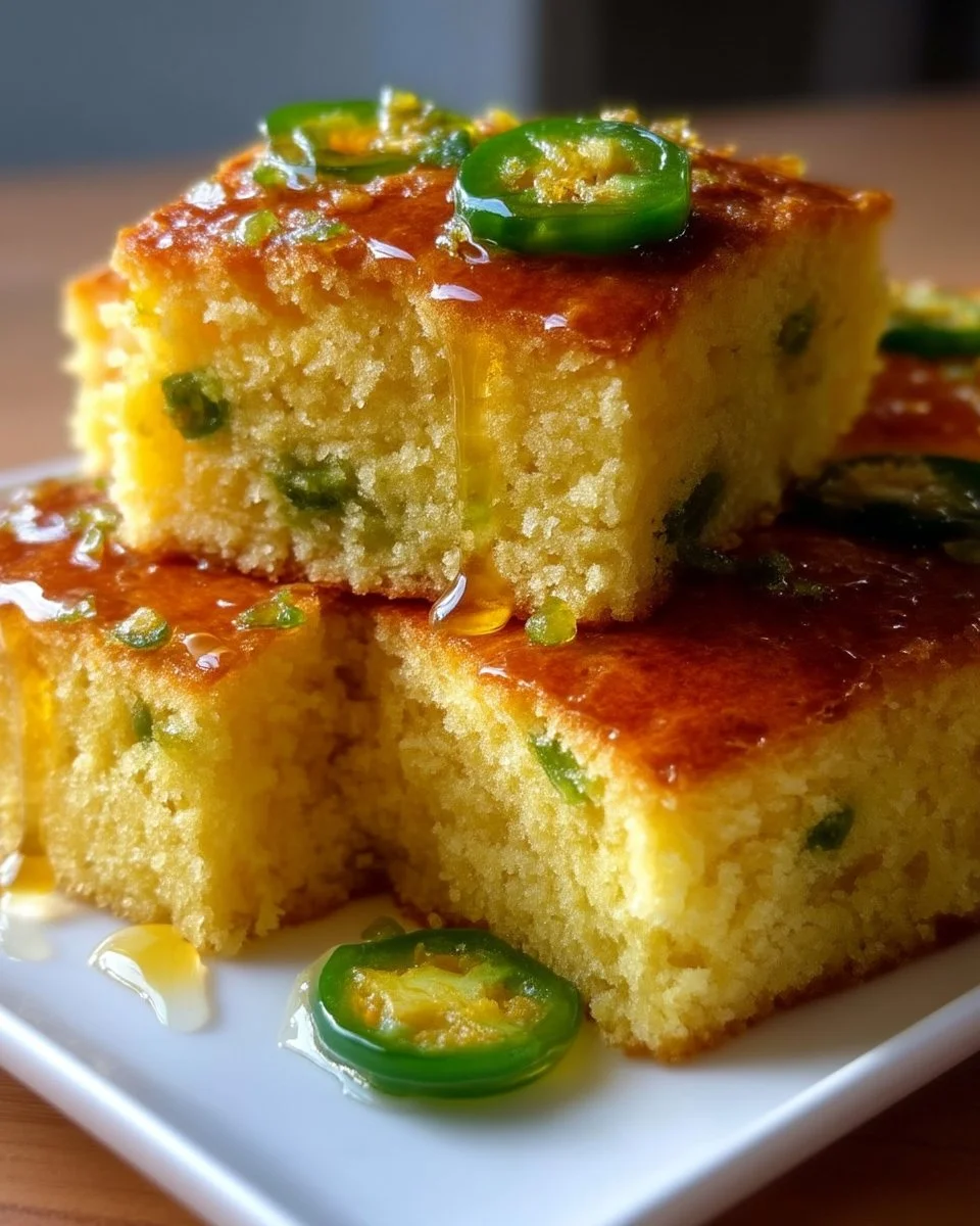 Jalapeno Cornbread with Zesty Lime Drizzle on a serving plate