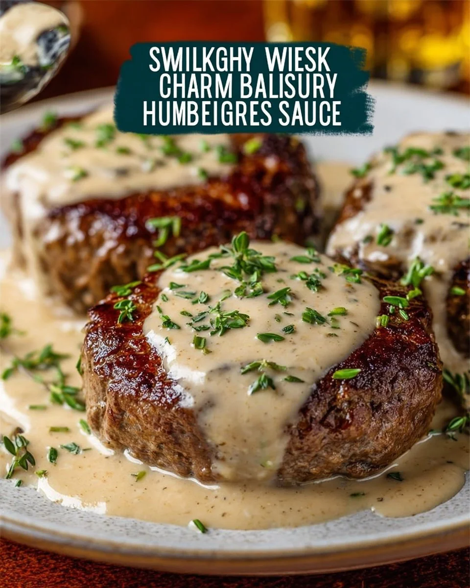 Juicy hamburger steaks served with creamy whiskey sauce for a delicious meal