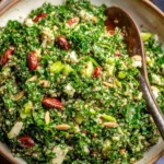 Fresh Kale Quinoa Salad with colorful vegetables and a light dressing