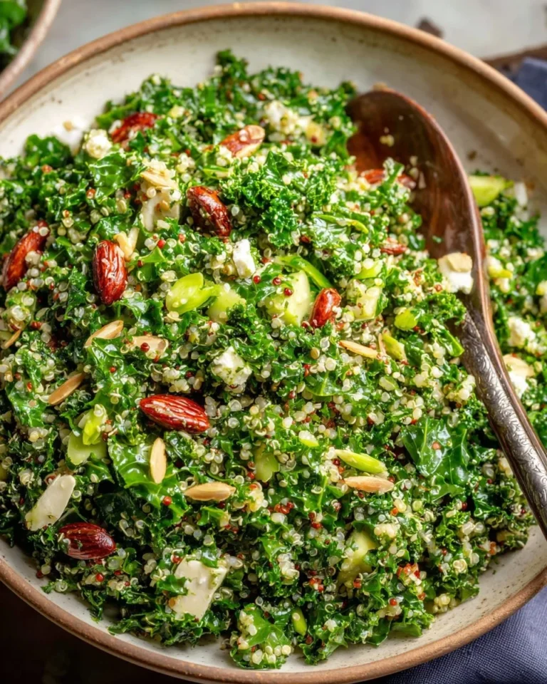Fresh Kale Quinoa Salad with colorful vegetables and a light dressing