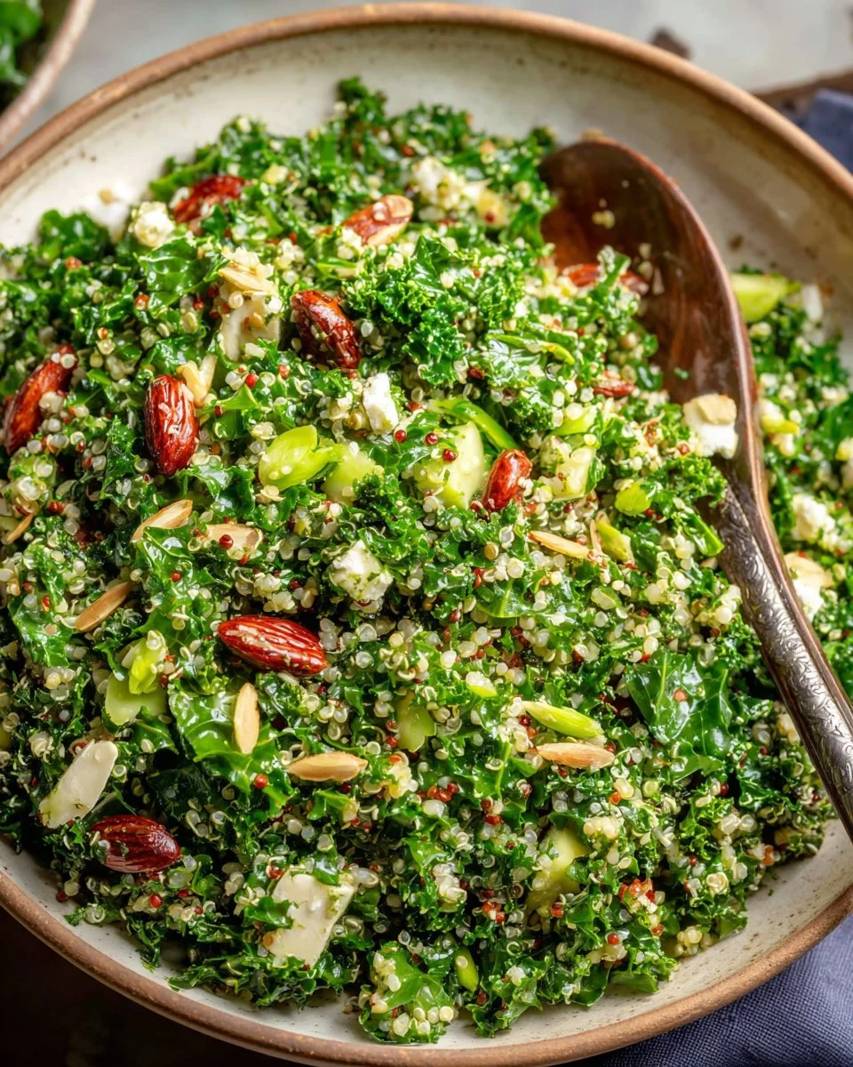 Fresh Kale Quinoa Salad with colorful vegetables and a light dressing
