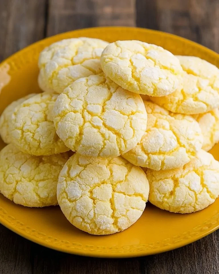 Plate of freshly baked Lemon Crinkle Cookies with powdered sugar on top