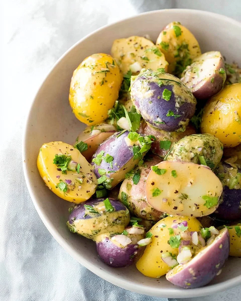 Lemon Herb Fingerling Potato Salad with fresh herbs and lemon zest