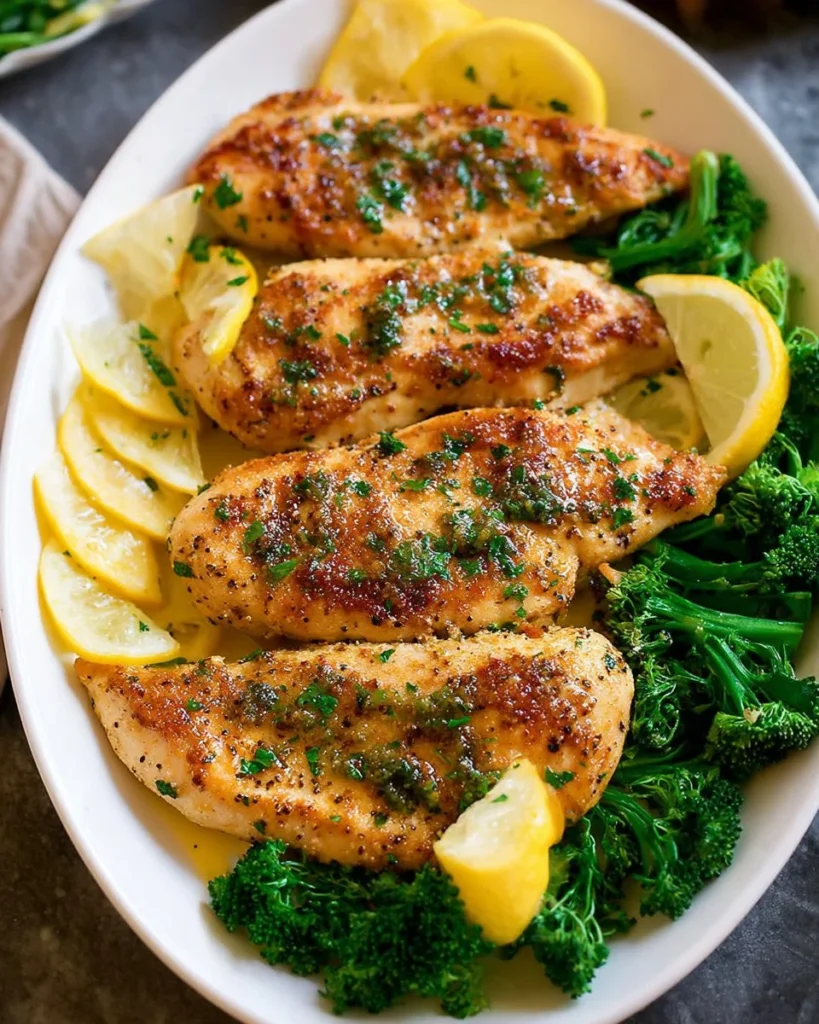 Lemon Pepper Chicken garnished with fresh herbs on a white plate