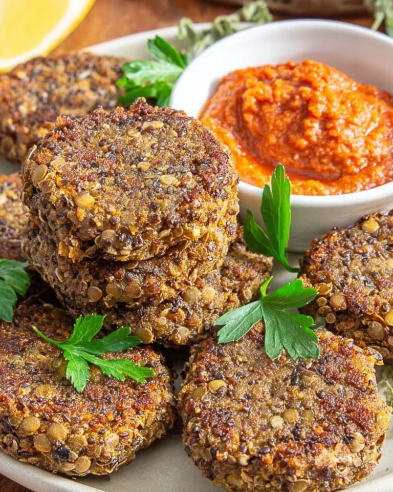 Homemade lentil patties served on a plate with fresh vegetables