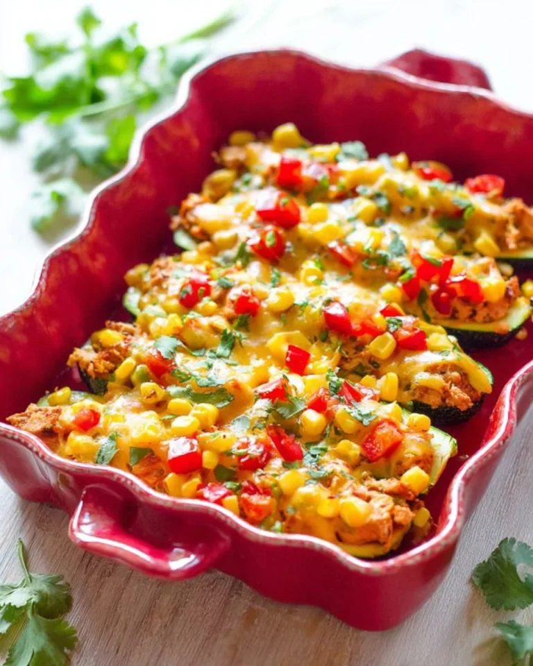 Loaded chicken enchilada zucchini boats topped with cheese and fresh ingredients