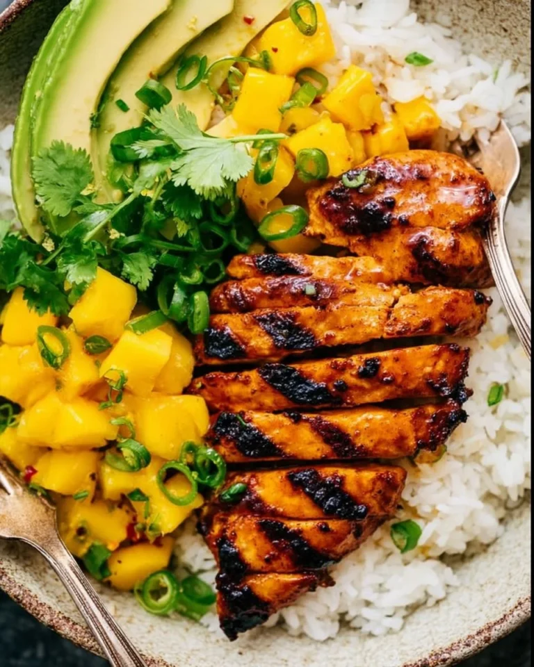 Delicious Mango Chicken served with fresh herbs and vibrant colors