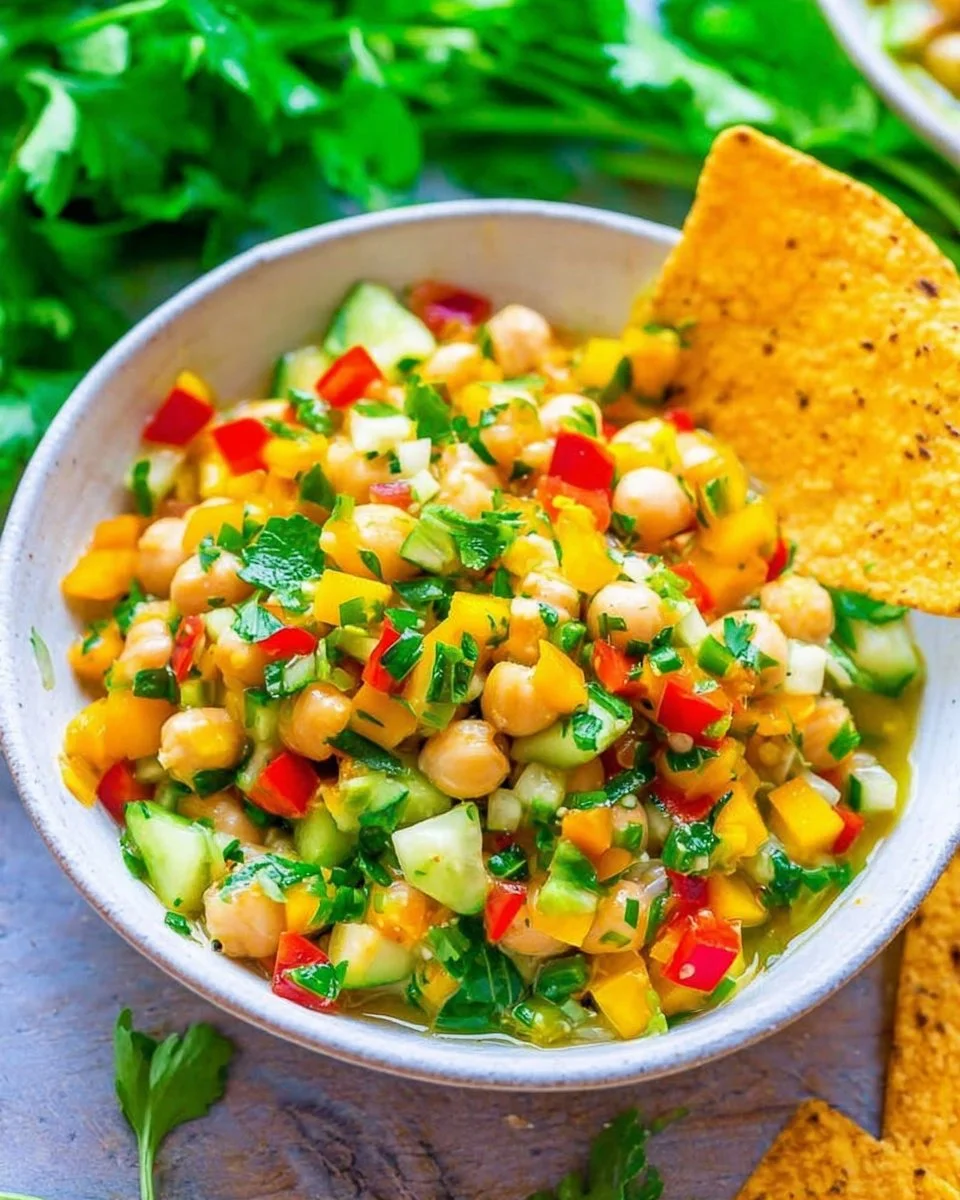 Colorful Mango Chickpea Corn Salad with fresh ingredients in a bowl