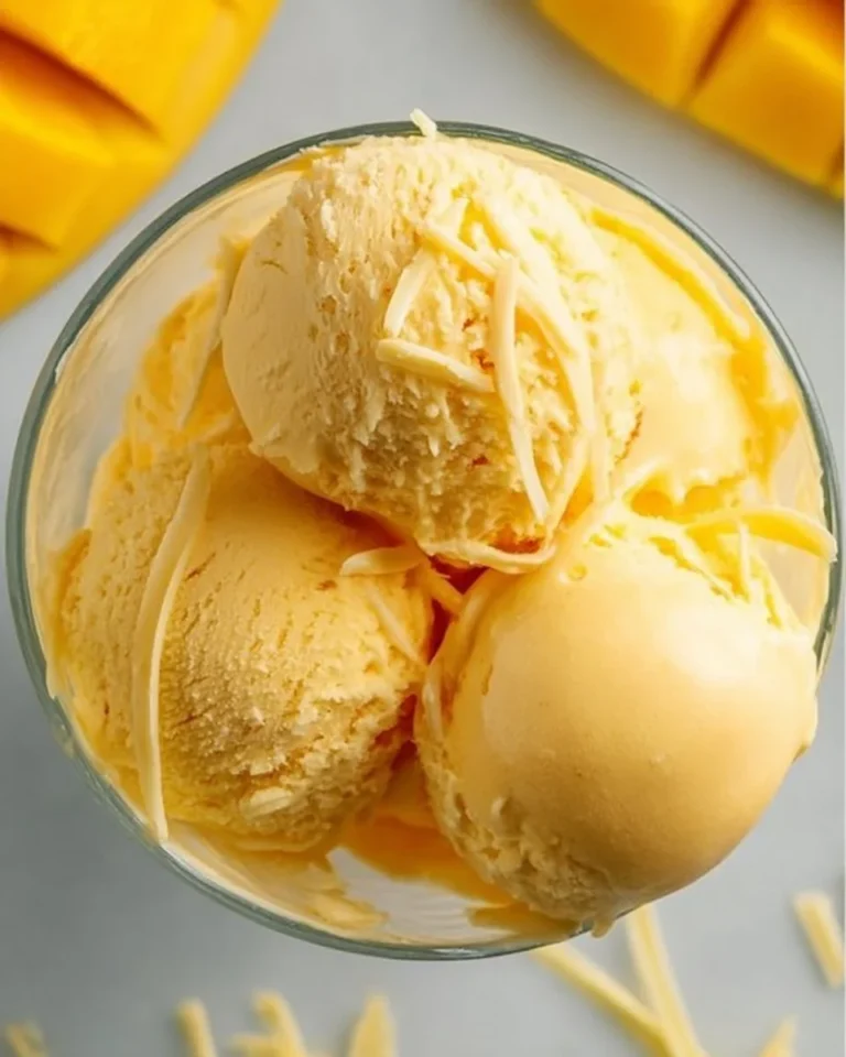 Delicious Mango Greek Frozen Yogurt in a bowl with fresh mango slices