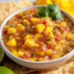Bowl of vibrant Mango Habanero Salsa with fresh ingredients