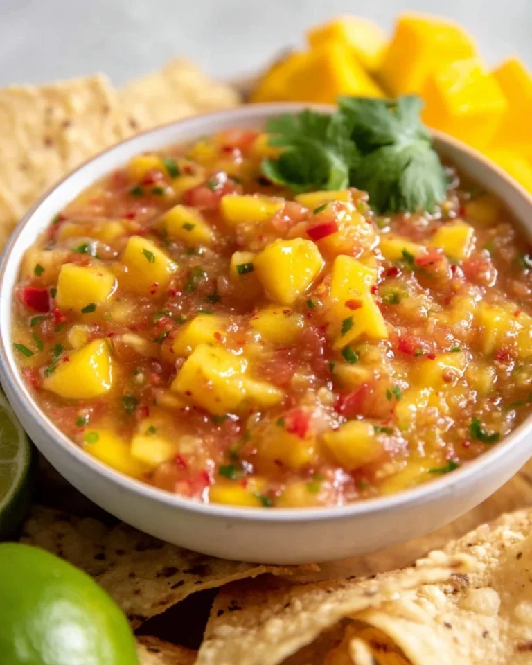 Bowl of vibrant Mango Habanero Salsa with fresh ingredients