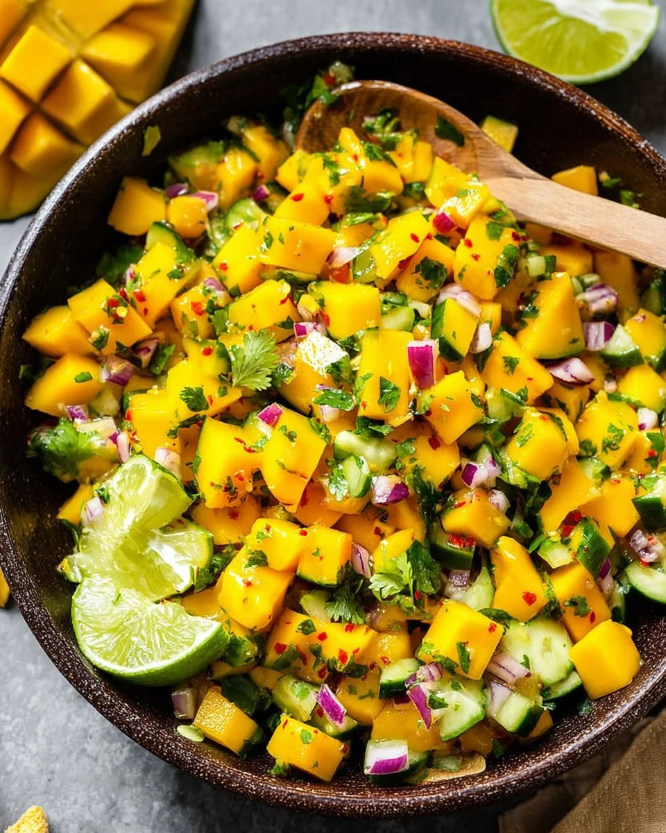 Delicious mango salsa with fresh ingredients served in a bowl