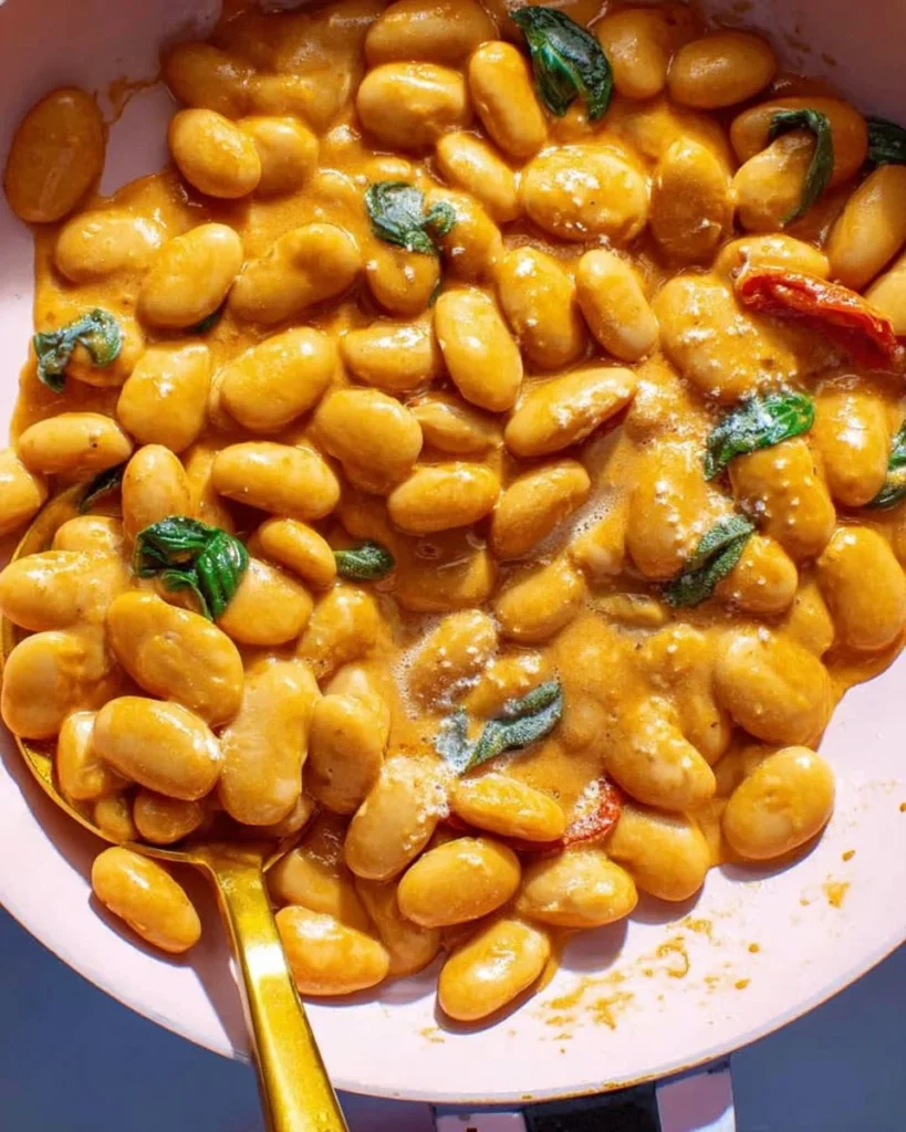 Delicious bowl of Marry Me Butter Beans garnished with herbs