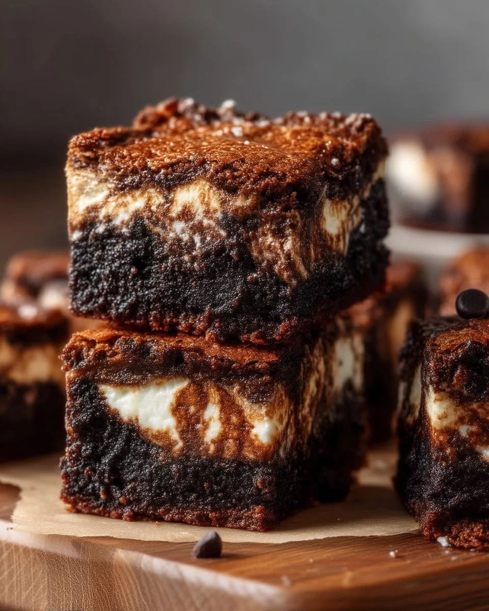 Homemade marshmallow brownies with chocolate drizzle