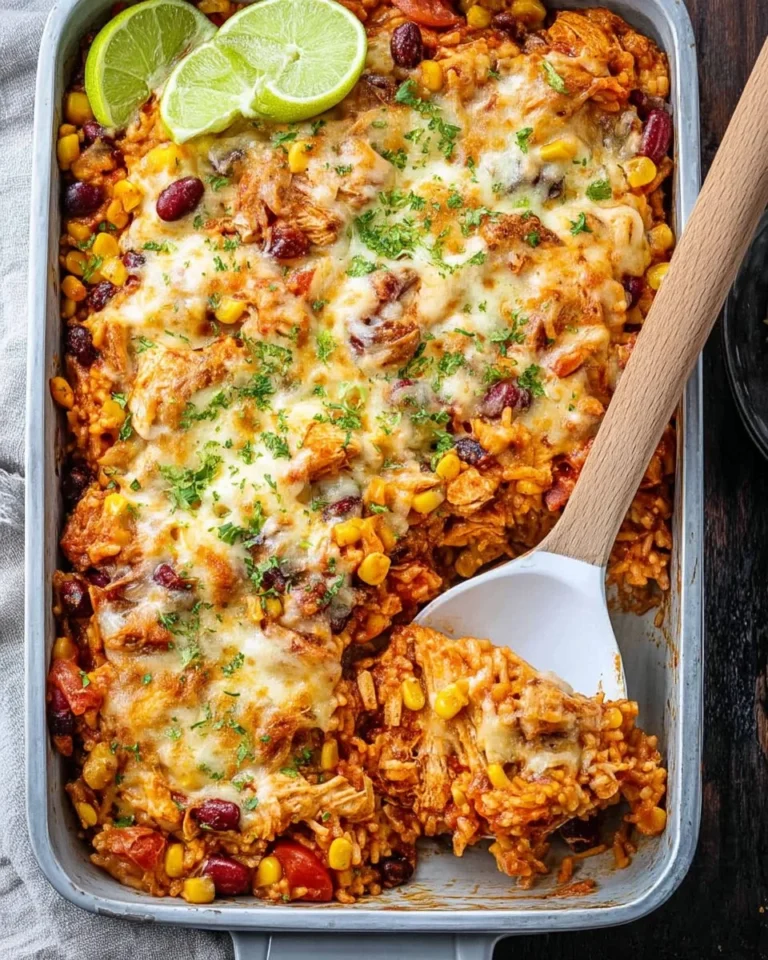 Delicious Mexican Chicken Casserole with cheese and fresh ingredients