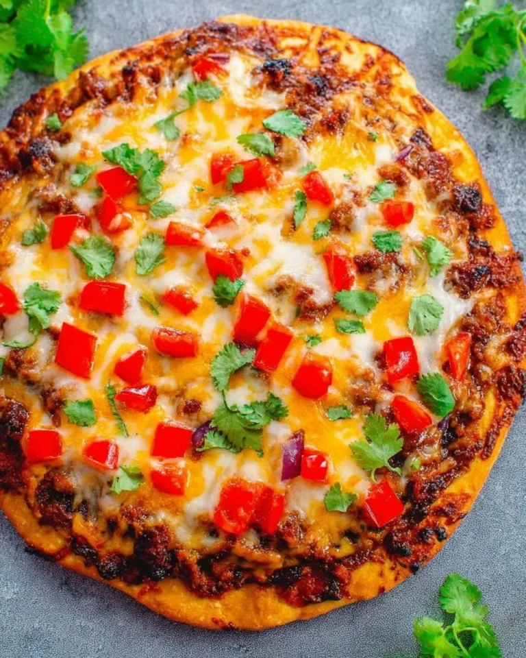 Delicious Mexican Taco Pizza topped with fresh ingredients and spices