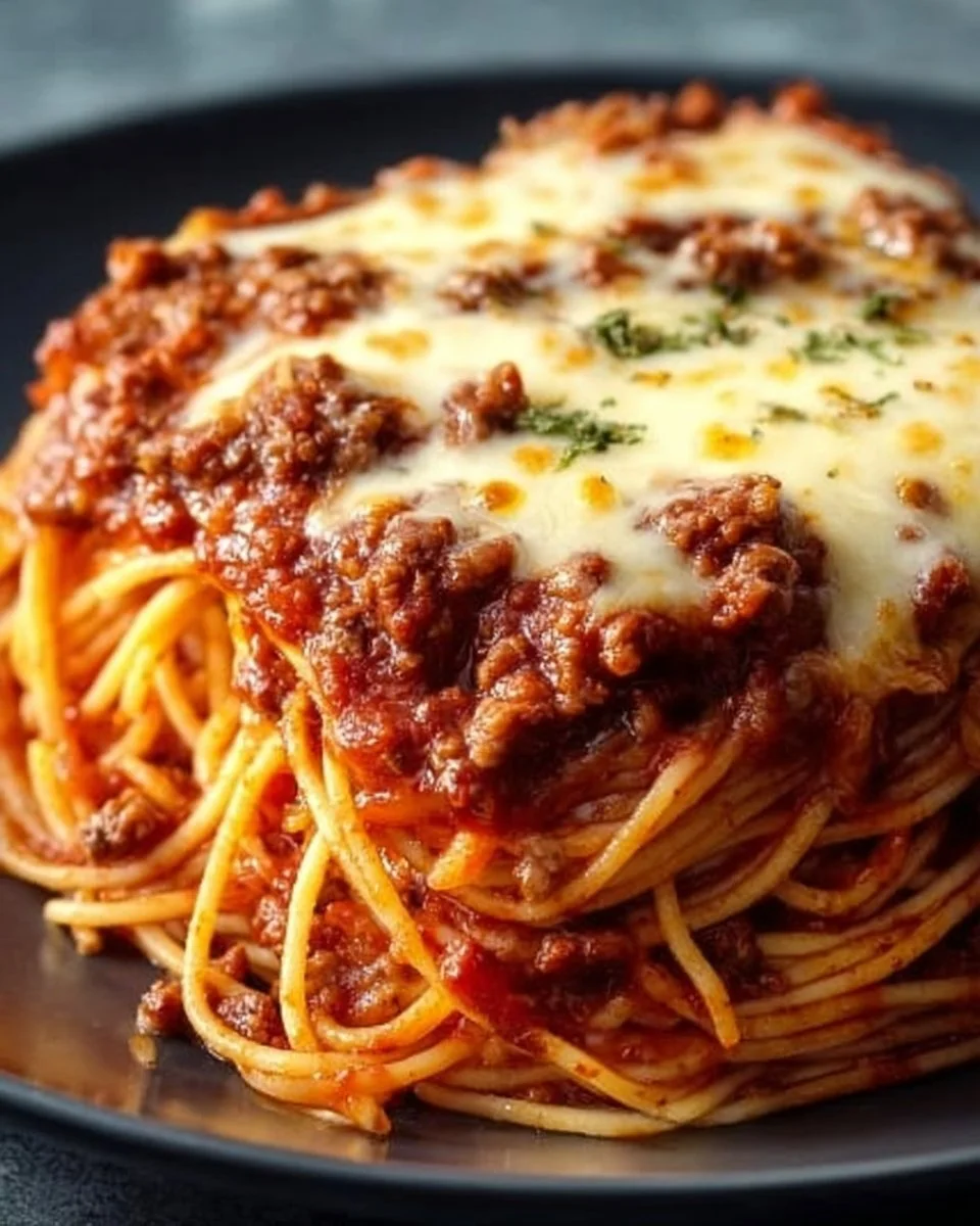 Delicious Million Dollar Spaghetti Casserole served in a baking dish
