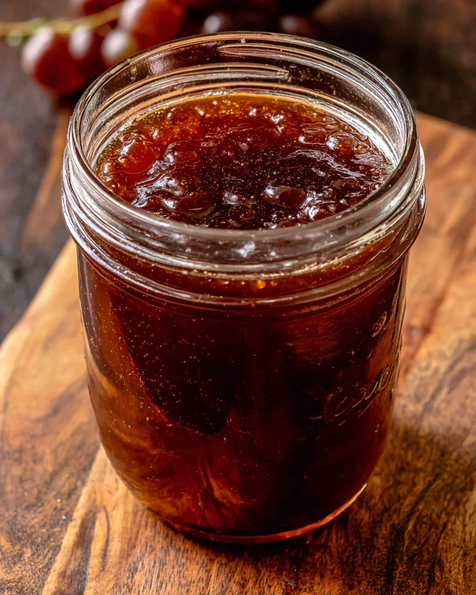 Homemade Muscadine Jam in a jar with fresh muscadine grapes.