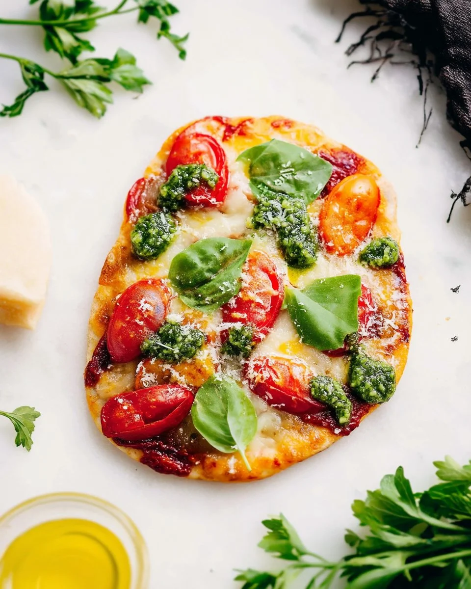 Deliciously topped Naan Pizza with fresh ingredients