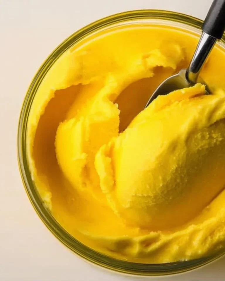 Delicious Ninja Creami mango sorbet in a bowl, served with fresh mango slices.