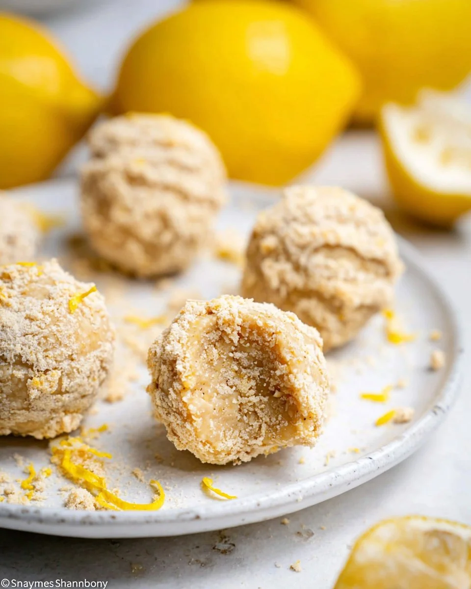 Delicious no bake lemon balls on a plate, perfect for dessert lovers.