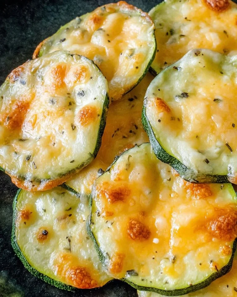 Baked Parmesan Zucchini slices topped with cheese and herbs