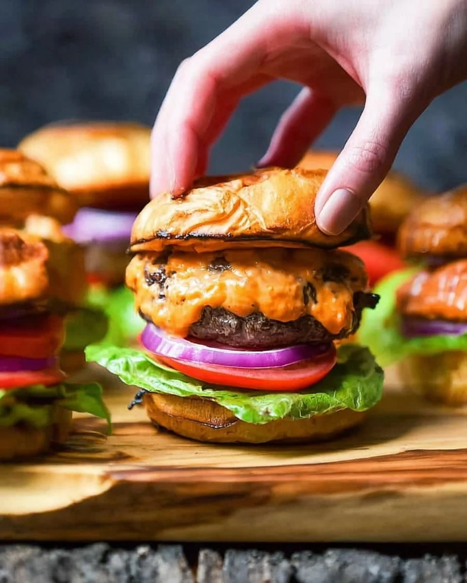 Delicious pimento cheese burgers topped with fresh ingredients