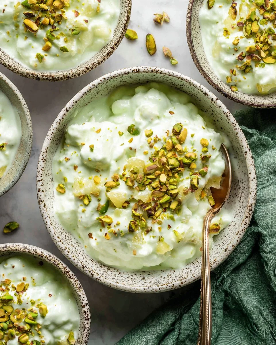 A vibrant bowl of Pineapple Pistachio Salad with fresh ingredients.