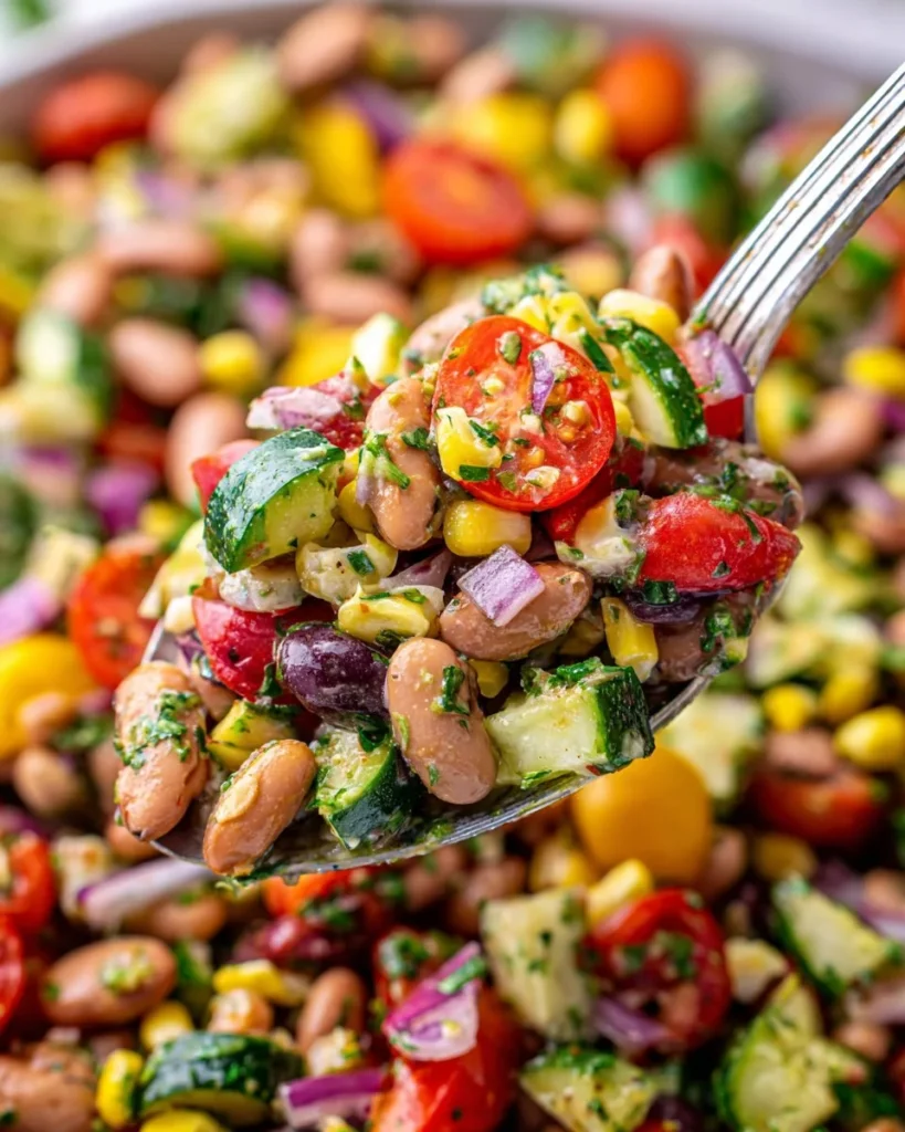 Colorful Pinto Bean Salad with fresh vegetables and herbs