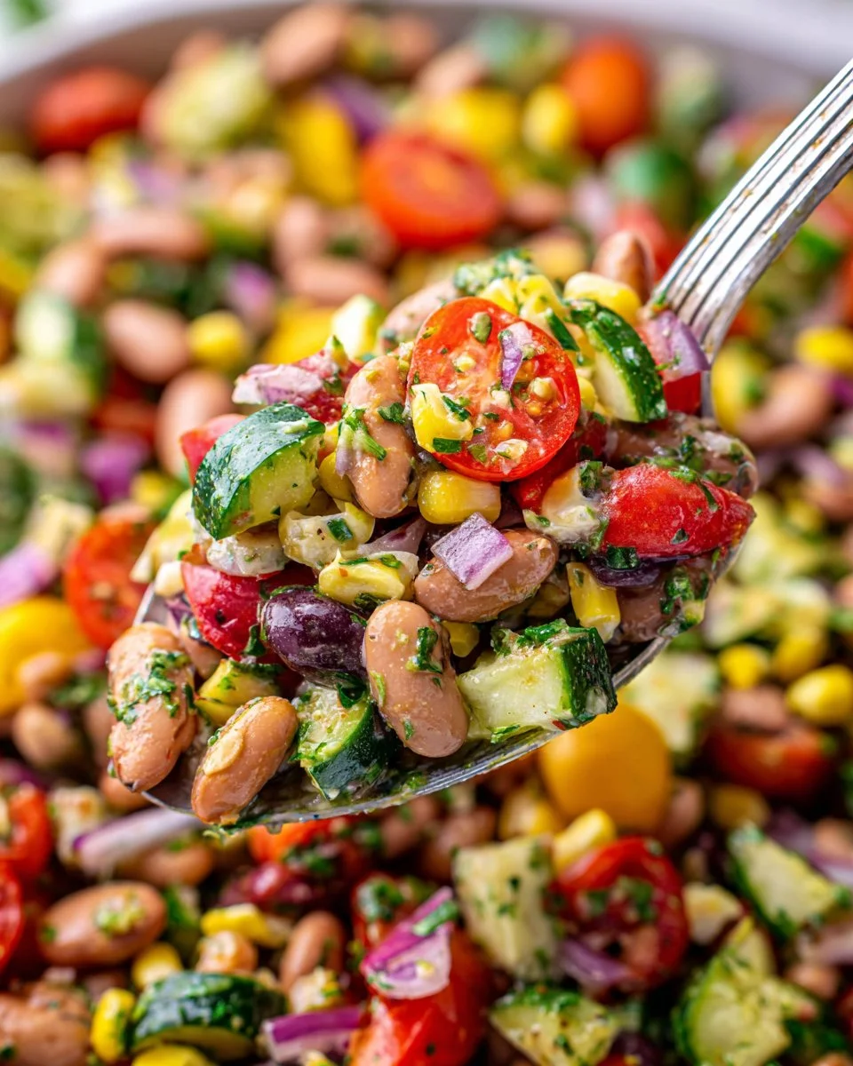 Colorful Pinto Bean Salad with fresh vegetables and herbs
