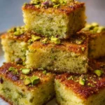 Delicious homemade pistachio sugar cookie bars on a plate