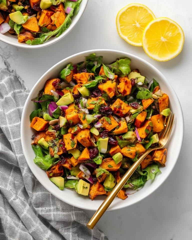 Colorful Roasted Sweet Potato Salad with greens and toppings