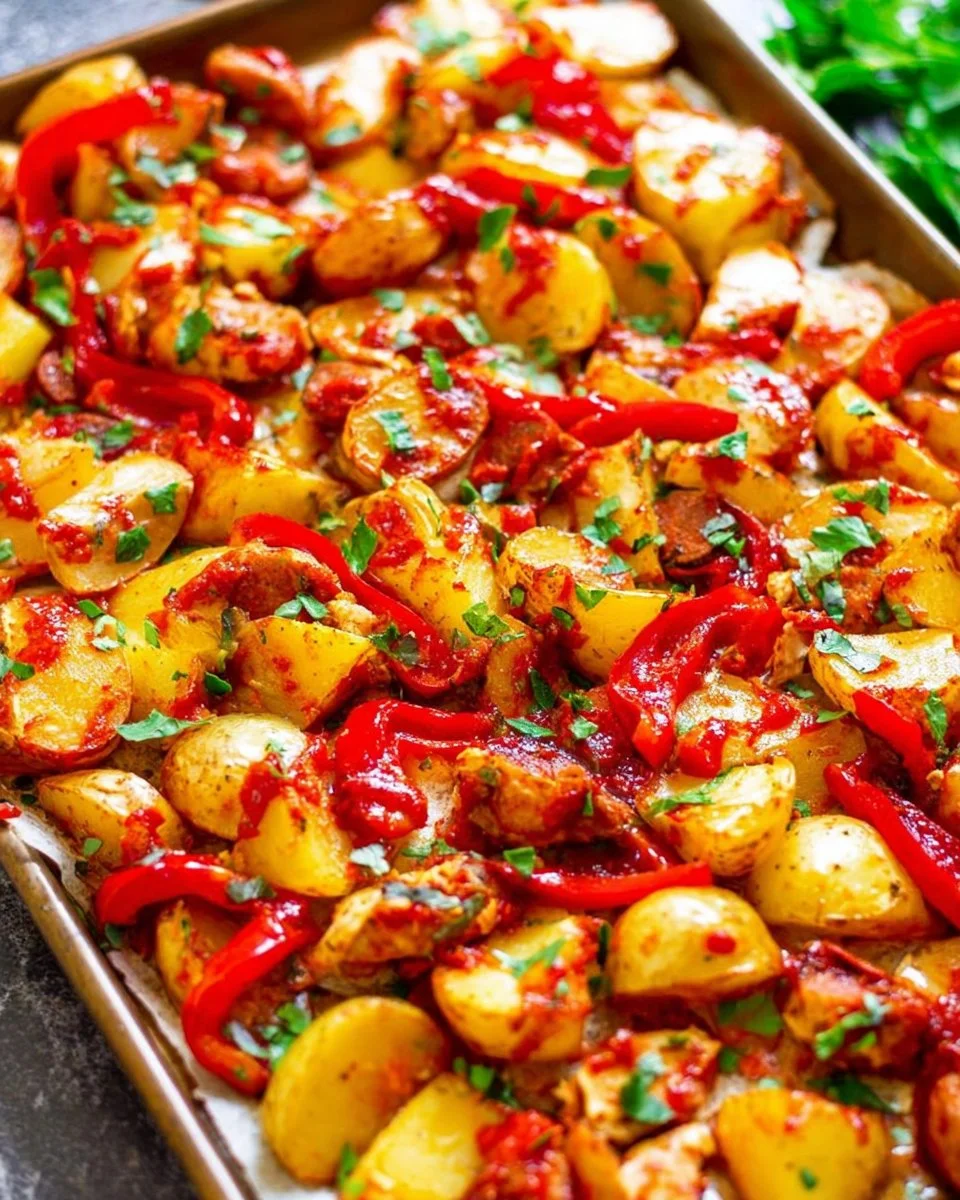 Sheet Pan Salsa Chicken with Potatoes ready to serve