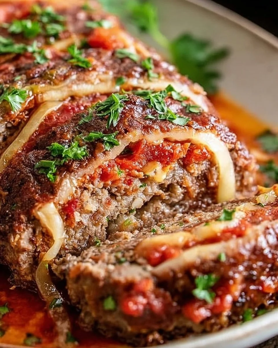 Sicilian Meatloaf served with sides for a family meal