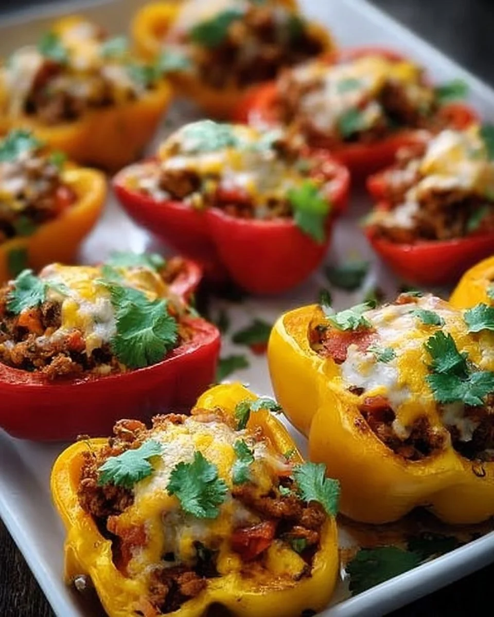 Skinny Bell Pepper Nacho Boats filled with toppings for a healthy snack