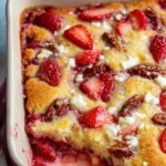 Delicious Strawberry Cream Cheese Cobbler with fresh strawberries and cream cheese topping