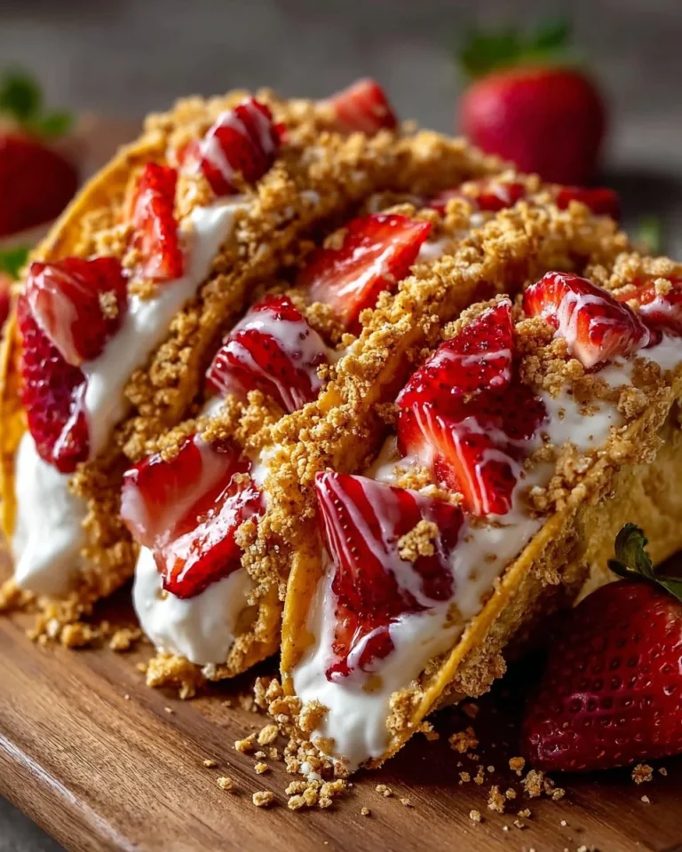 Strawberry Crunch Cheesecake Tacos served on a plate