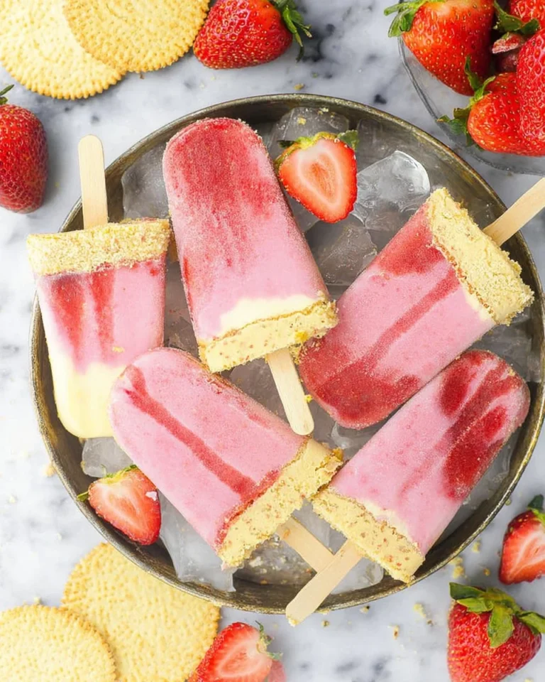 Refreshing strawberry shortcake popsicles on a sunny outdoor setting