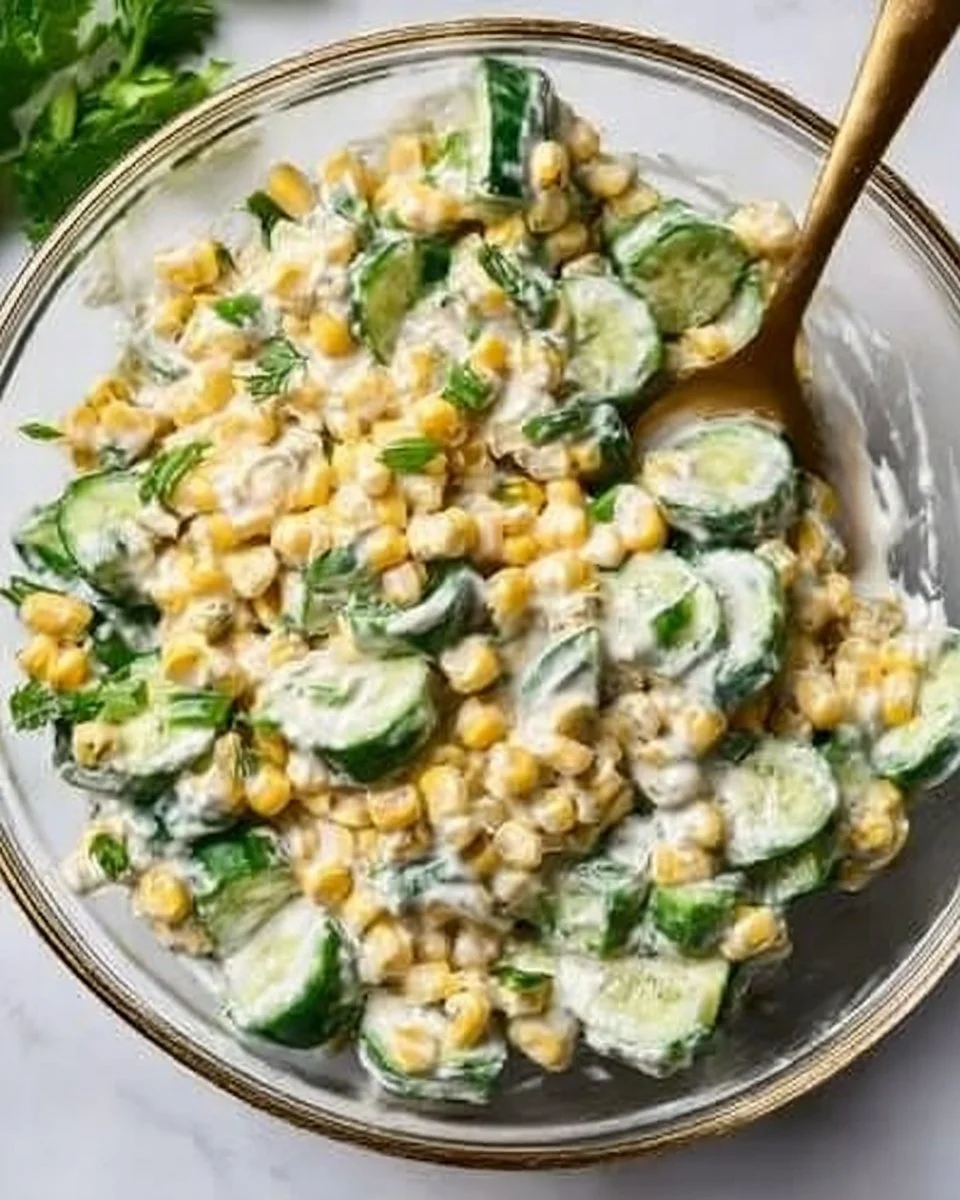 Delicious street corn and creamy cucumber salad on a colorful plate