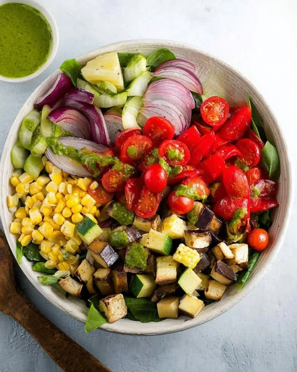 Colorful Summer Succotash Salad with fresh vegetables and herbs
