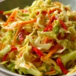 Bowl of Sweet Spicy Pickle Slaw with colorful vegetables and pickles