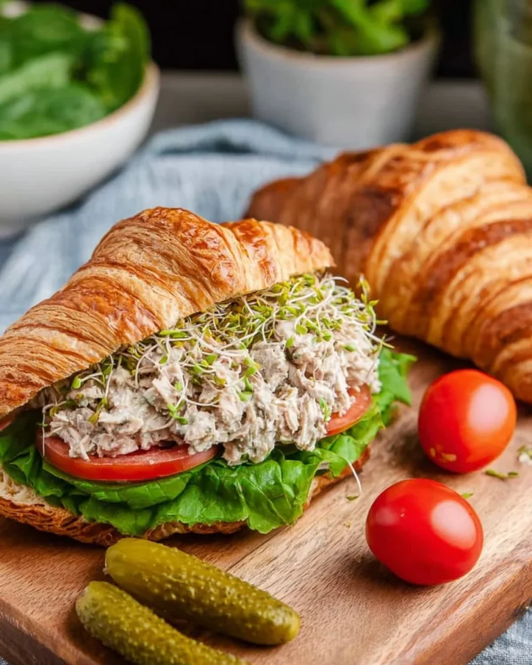 Delicious tuna salad croissant sandwich filled with fresh ingredients