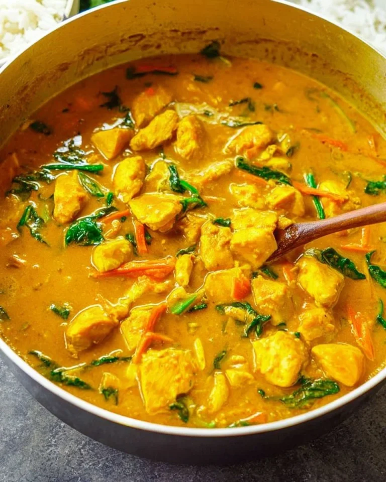 Delicious Yellow Thai Chicken Coconut Curry served in a bowl with herbs