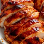Air Fryer BBQ Chicken Breasts served on a plate with fresh herbs