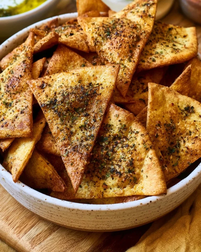 Crispy air fryer pita chips served in a bowl with dips.