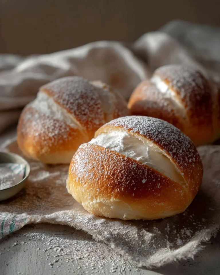 Delicious authentic Roman Maritozzi filled with cream and served on a plate