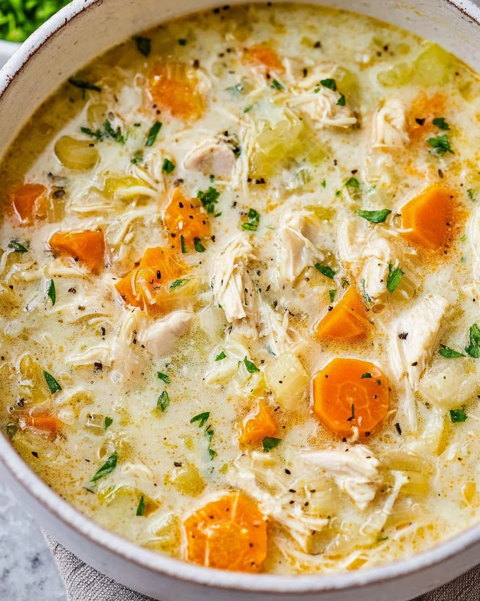 Bowl of Avgolemono soup, traditional Greek lemon chicken soup with herbs.