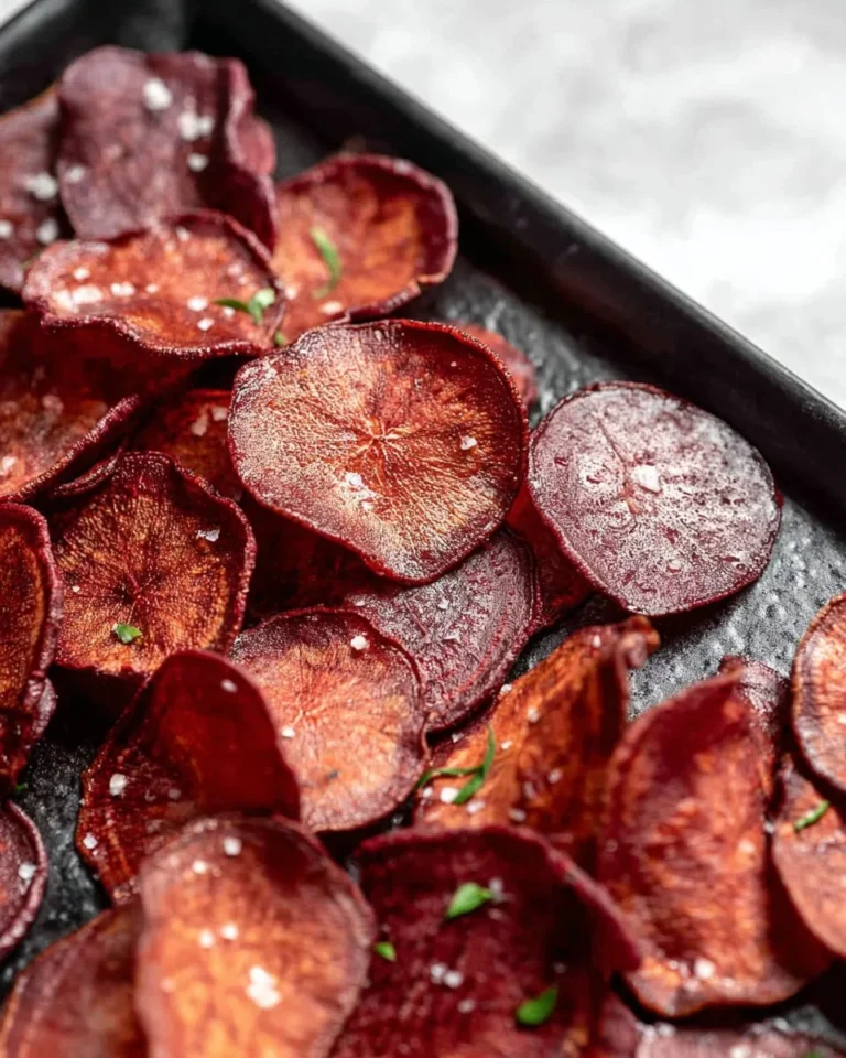 A bowl of crispy beet chips, showcasing their vibrant color and healthy appeal.