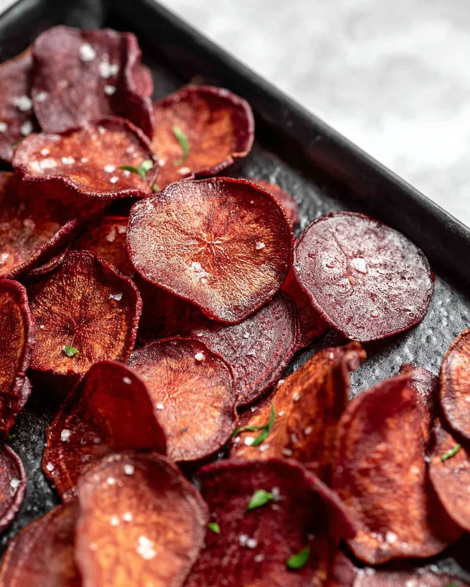 A bowl of crispy beet chips, showcasing their vibrant color and healthy appeal.