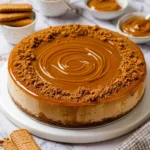 Delicious Biscoff Cheesecake topped with crumbled Biscoff cookies